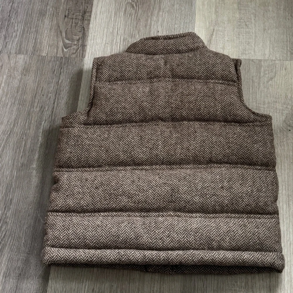 Janie and Jack Boys Brown Herringbone Puffer Vest 6-12 Months Quilted Snap Front